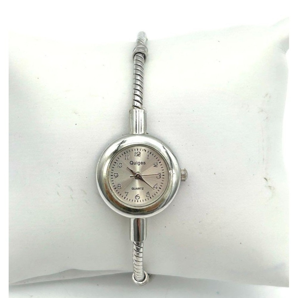 Vintage Y2K Quiges Silver Tone Metal Charm Bracelet Style Skinny Watch Womens